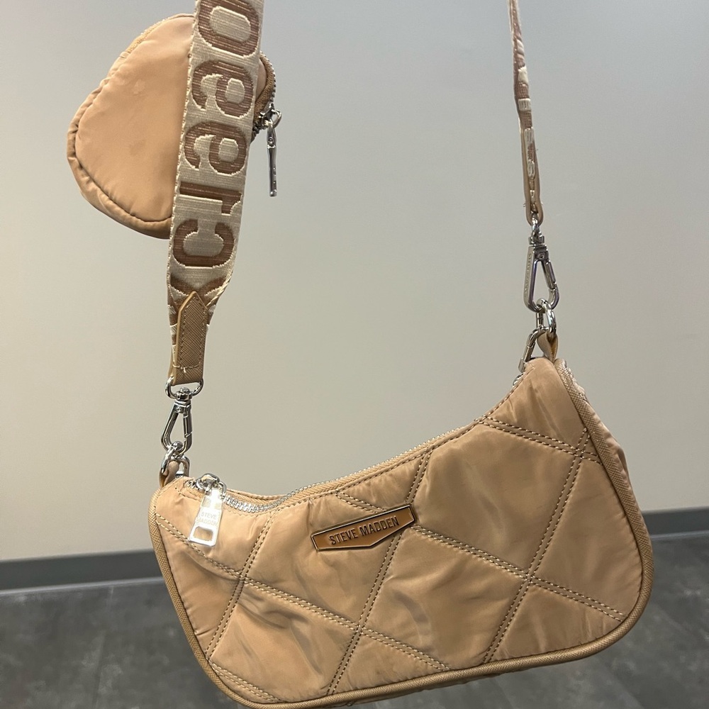 Steve Madden Beige Quilted Shoulder Bag
